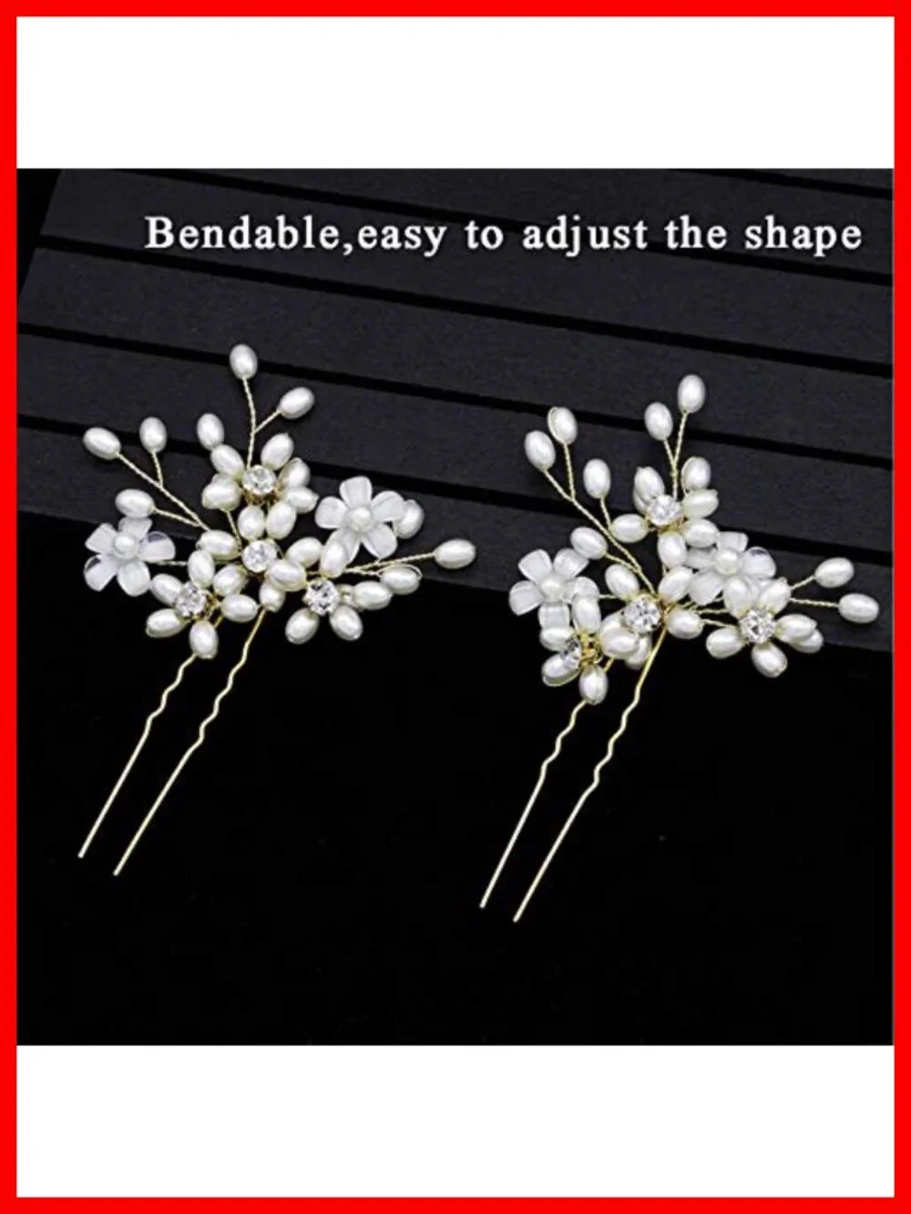 Bendable Handmade Floral Pearl Wedding Hair Pins (Pack of 3)